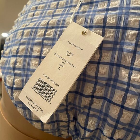 TORY BURCH Blue Plaid Hipster Swimwear Bottom L - Picture 5 of 5